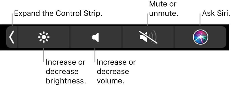 Mac touch bar: Control Strips 